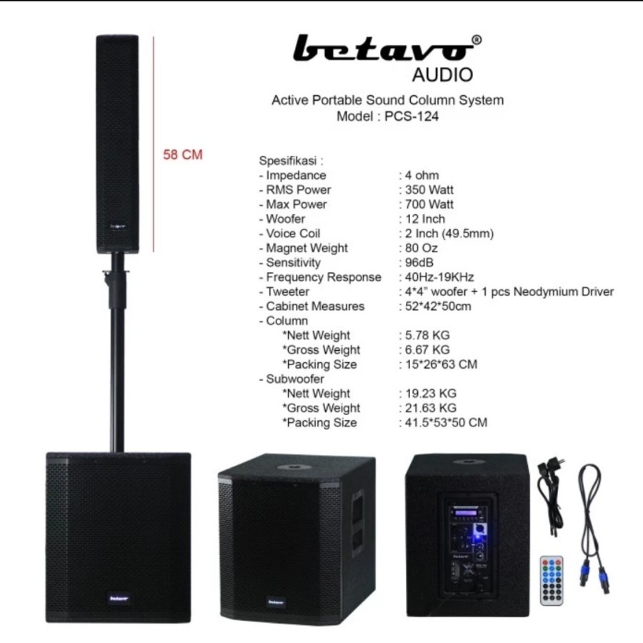 Speaker aktif column betavo pcs124 aktive satelite portable pcs 124