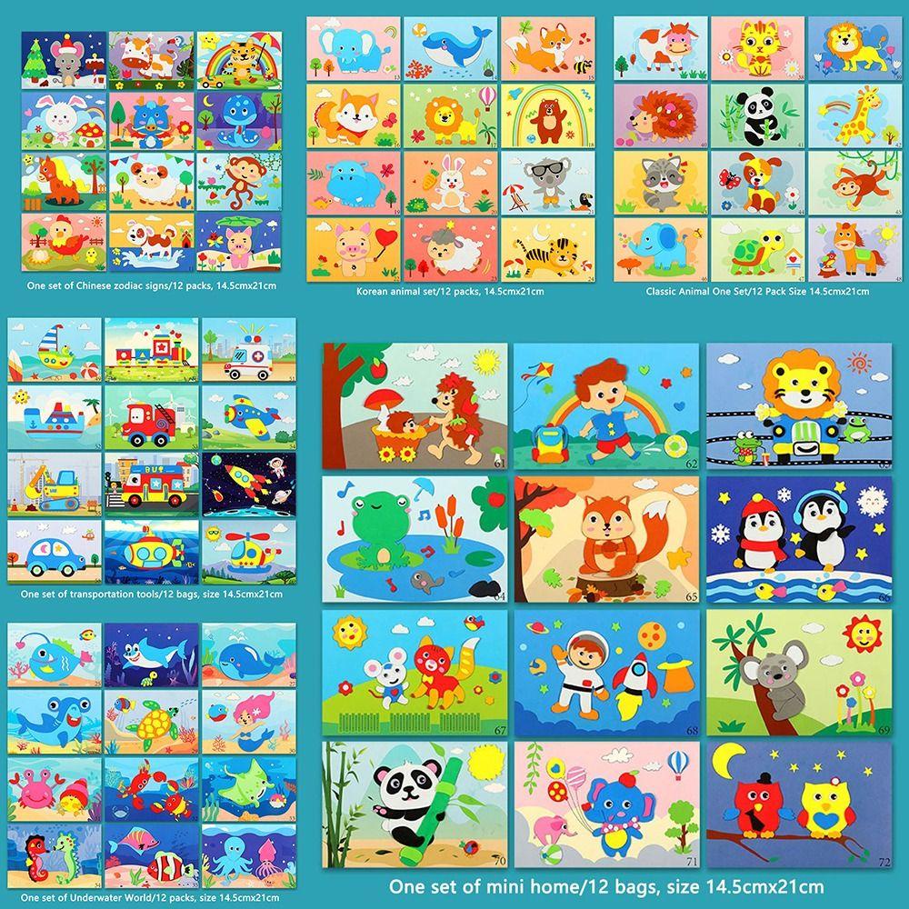 R-flower 12PCS/Set 3D EVA Foam Stiker Untuk Anak Interaksi Orang Tua-Anak Mainan Puzzle Mainan Edukasi Dini