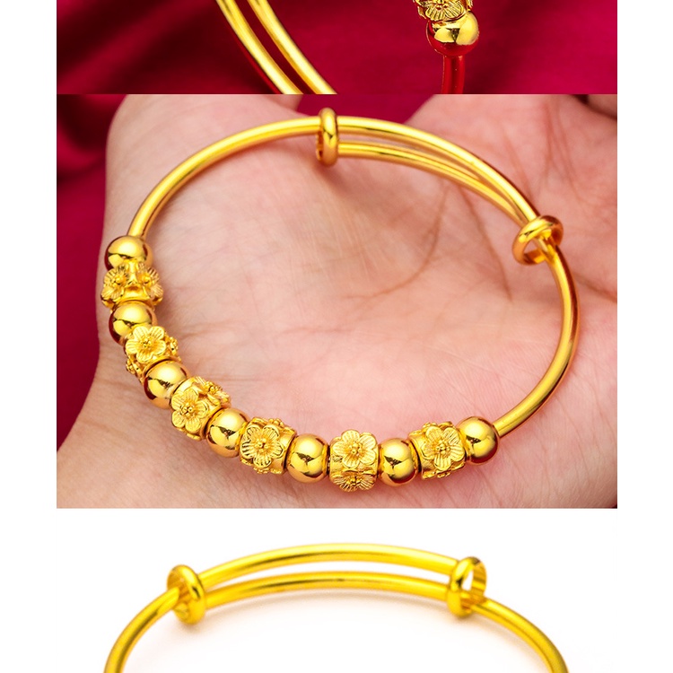 Goldkingdom Perhiasan Fashion Emas Asli Kadar 375 Bangkok Aksesoris Ready Stock Gelang Penyesuaian Bunga Floral Baru Untuk Wanita Cantik