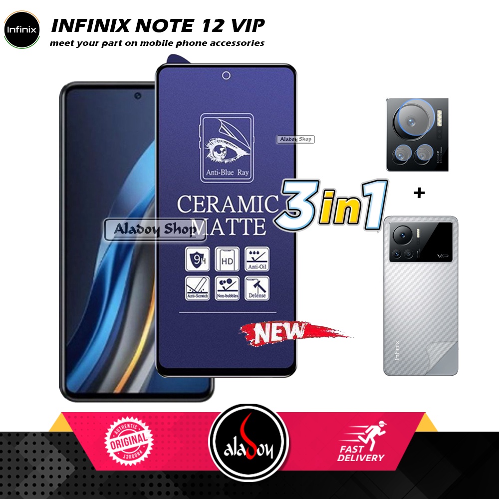 PAKET 3IN1 Anti Gores Blue Matte Anti Glare Infinix Note 12 Vip  + Tempered Glass Camera dan Skin Carbon