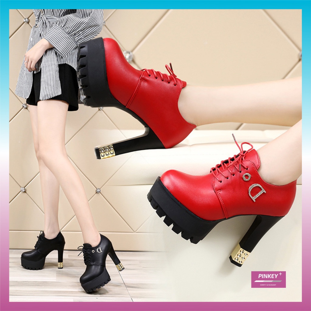 ✅PINKEY P123 SEPATU BOOTS WANITA IMPORT HIGH BLOCK KOREA