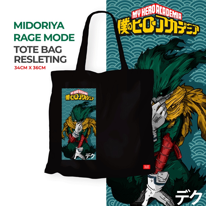 (SALE) Tote Bag Kanvas Anime My Hero Academia / Todoroki Shoto / Midoriya Izuku Rage Totebag Hitam / Totebag resleting