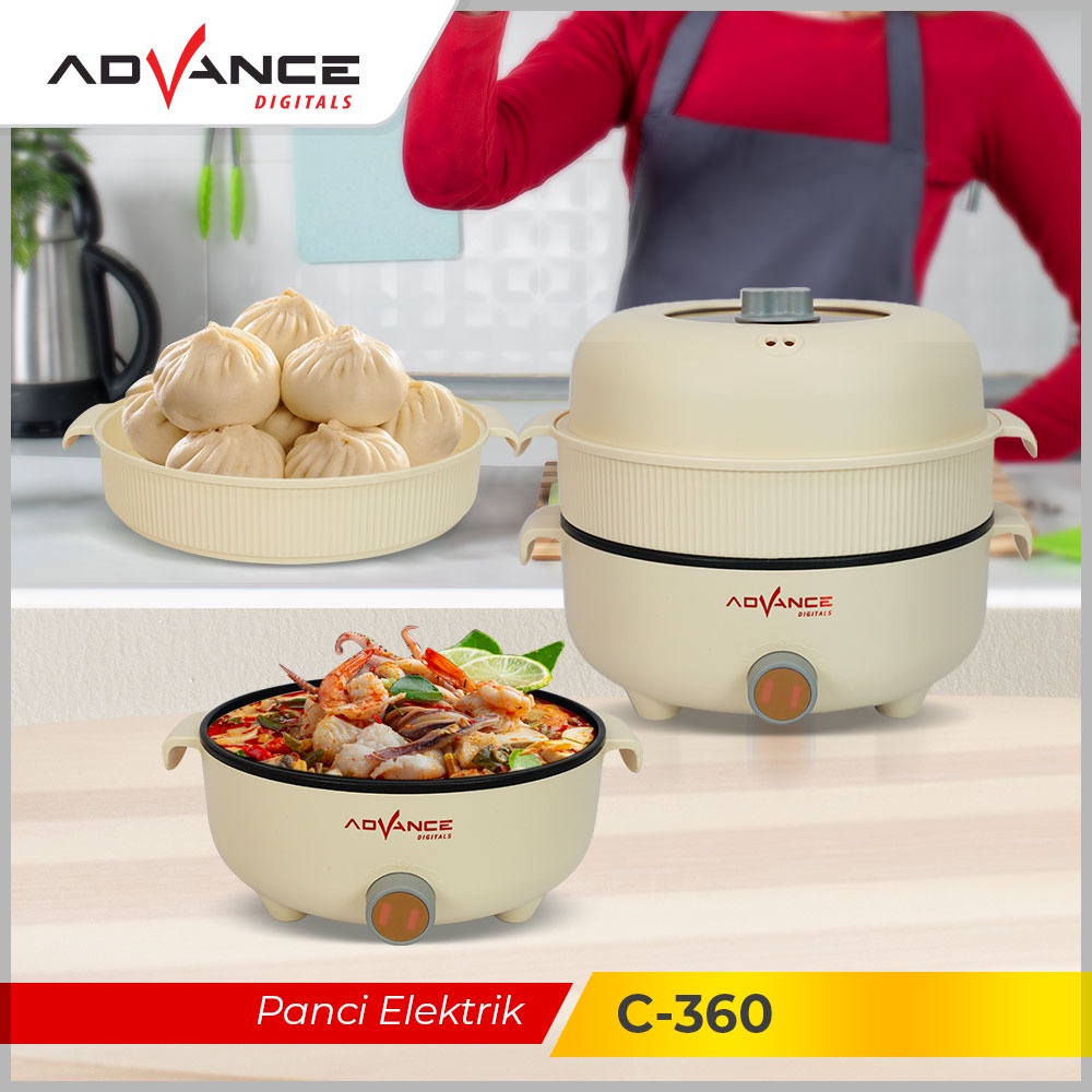 ADVANCE Panci Electrik Pengukus C-360 Panci Listrik Multifungsi Warmer Steamer Cooker