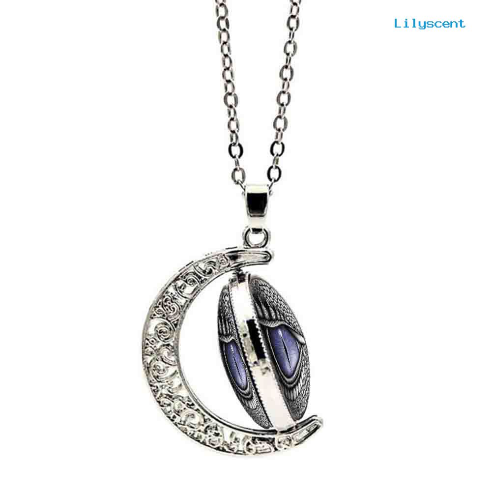 [LS]Unisex Rotatable Dragon Eye Hollow Moon Pendant Rantai Panjang Kalung Perhiasan