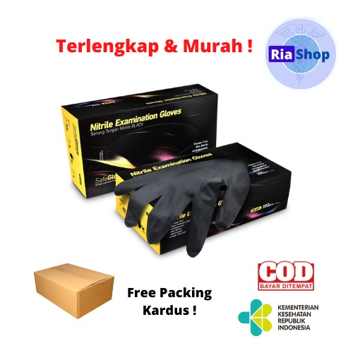SARUNG TANGAN NITRILE SAFE GLOVE HITAM  |  1 BOX ISI 100 PCS / 50 PASANG  |  SARUNG TANGAN MEDIS  | 