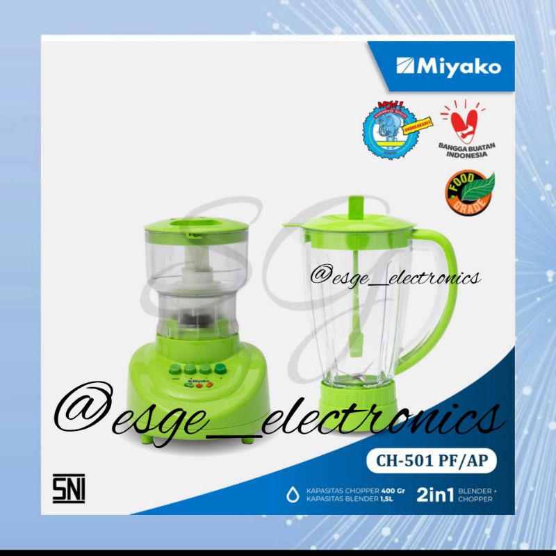 ORIGINAL SET BLENDER MIYAKO CH 501 2IN1 BLENDER JUS MIYAKO CHOPPER DAGING MIYAKO CHOPPER BLENDER CH-501 PF/AP 1.5LITER MIYAKO BARU HIJAU SET BLENDER MURAH MEAT CHOPPER PENGGILING DAGING 101 102 151 152 PEMOTONG DAGING BUAH ES SAYUR BLENDER BAGUS MURAH