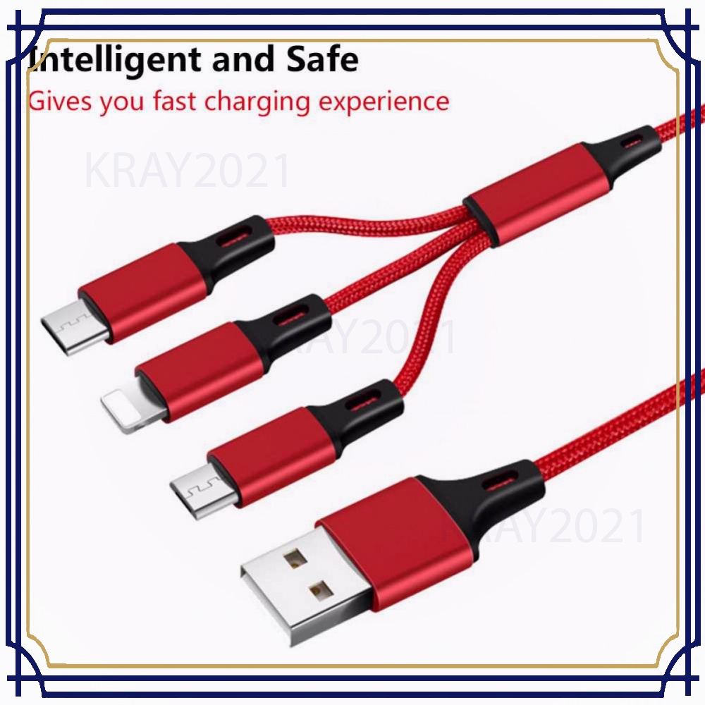 Kabel Charger 3in1 Micro USB + Lightning + USB Type C 1.2 m -CV301