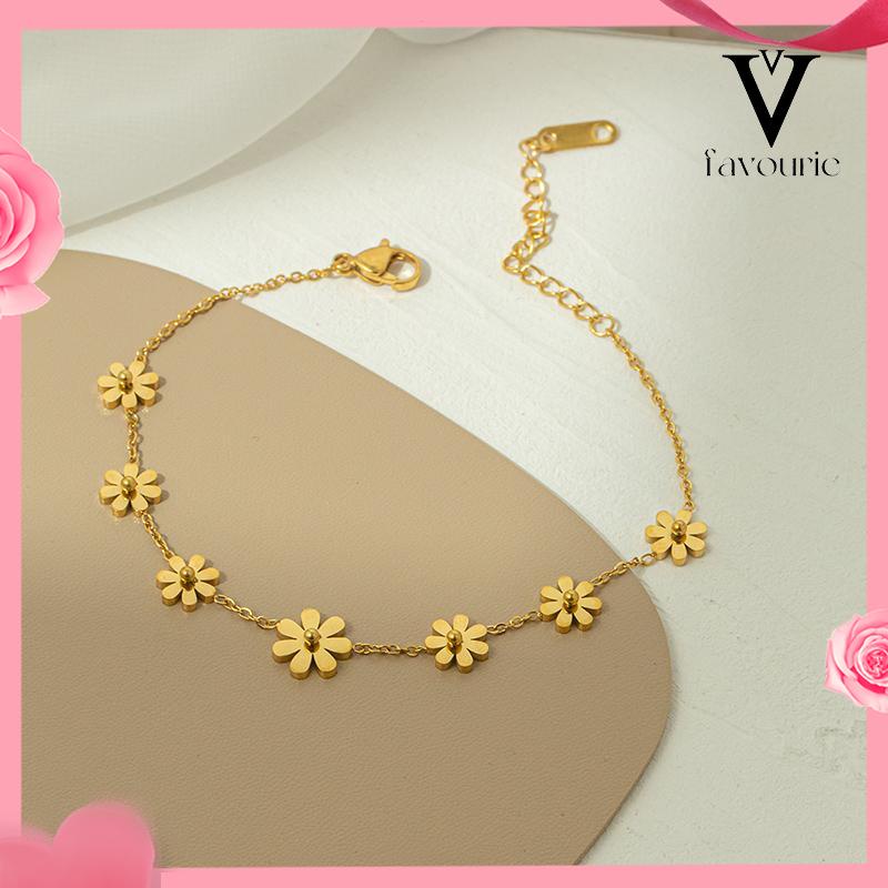 CODGelang Kaki Titanium Anti Karat Daisy Bunga Kamelia Emas 18k Perhiasan Wanita Korea-FA