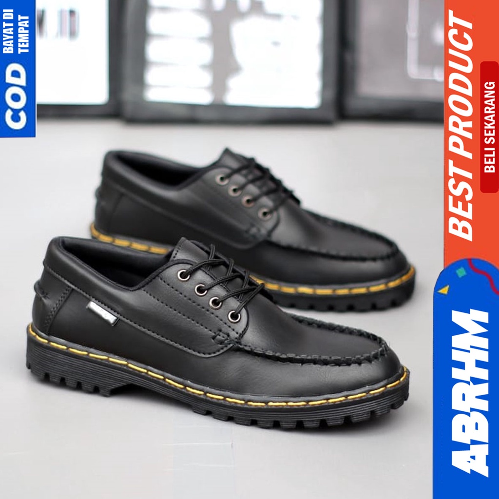 Sepatu Formal Kerja Pantofel Docmart Low Boots Pria Hitam Abraham INO