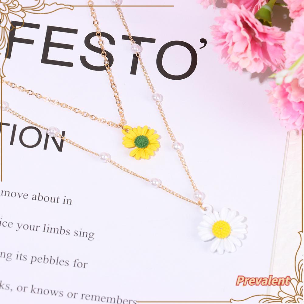 Preva Daisy Bunga Kalung Hadiah Perempuan Ornamen Kerah Perhiasan Lapis Ganda