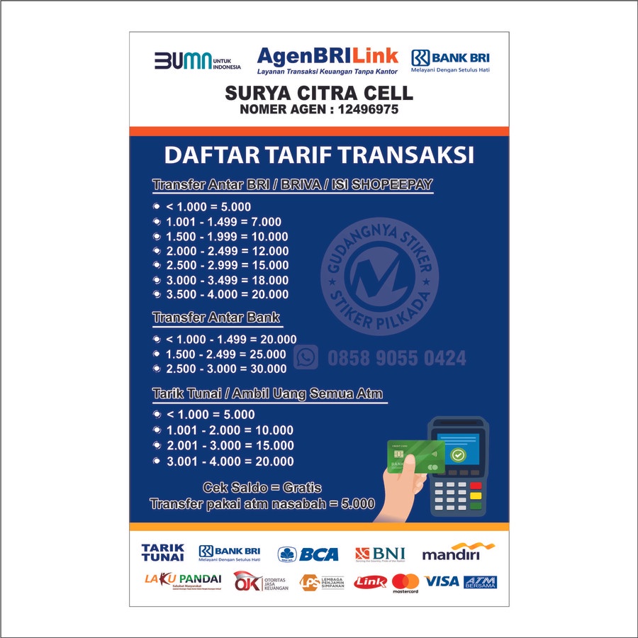 STIKER VINYL TARIF TRANSAKSI BRILINK