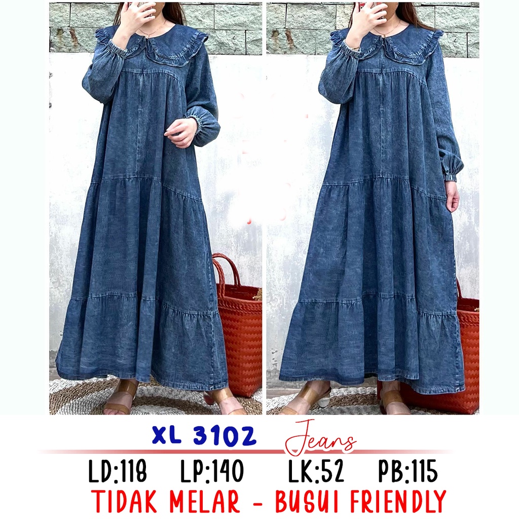 XL 3102 XLARGE GAMIS PANJANG JEANS WANITA BIGSIZE BIG SIZE JUMBO BESAR OVERSIZE OVERSIZED MURAH