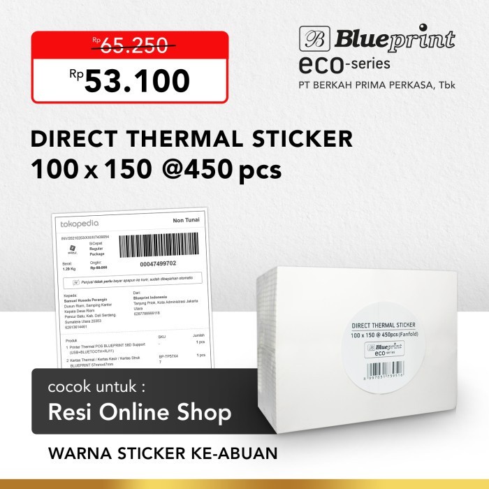 

Stiker Direct Thermal Sticker 100 X 150 , Label Resi Blueprint Eco 100X150 Mm