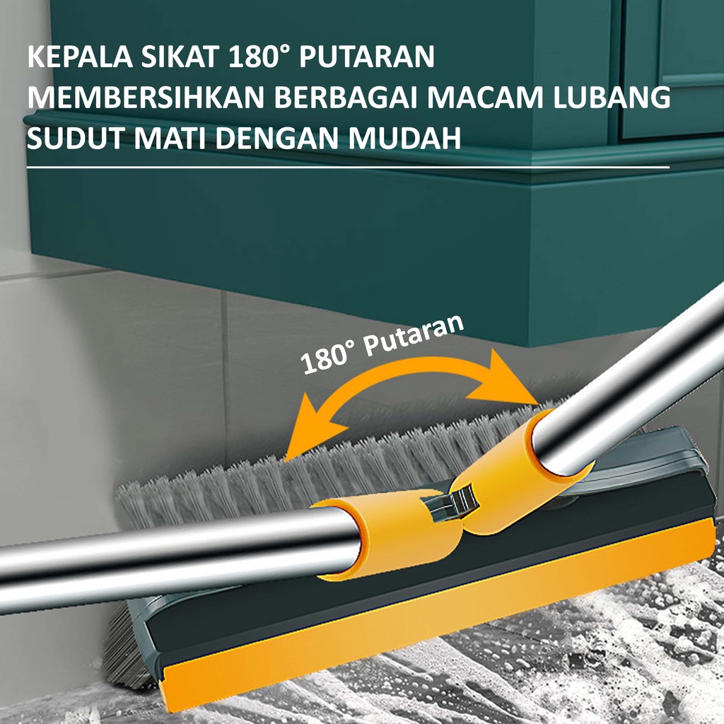 2 in1 Sikat Lantai Wiper Pembersih Lantai Dinding Kamar Mandi Gagang Panjang Portable Sapu Lancip