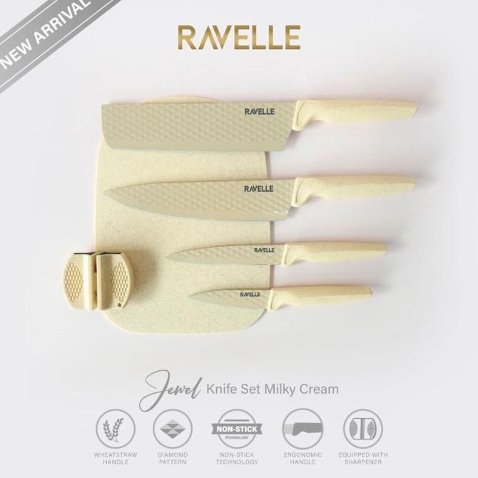 Pisau Set Ravelle - Jewel Knife Set 6in1 Ravelle - Milky Cream