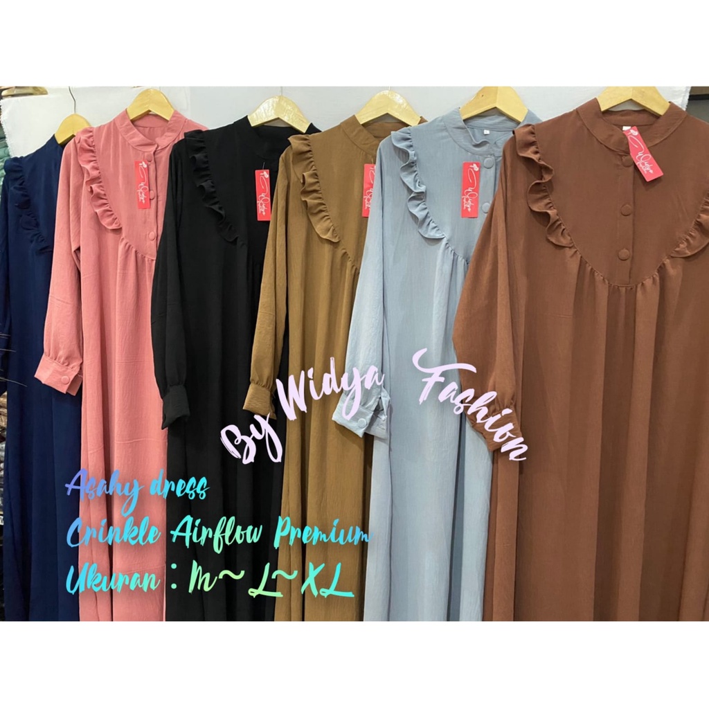 Asahy Dress / Crinkle Airflow / Gamis Wanita Pesta Kondangan Lebaran Terbaru / Long Dress / Dress Maxi / Tunik Midi Terbaru / Gamis Dress Ashay Crinkle Terbaru