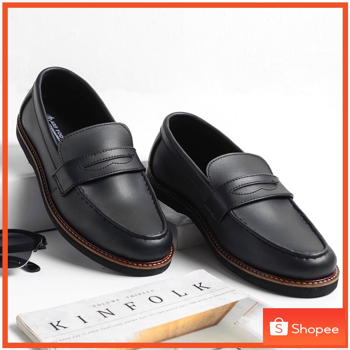 ALPINE BLACK - Sepatu Loafers Pria Casual Formal Kulit Kerja Kuliah Kantor Hitam Loafer Cowok Pria Original