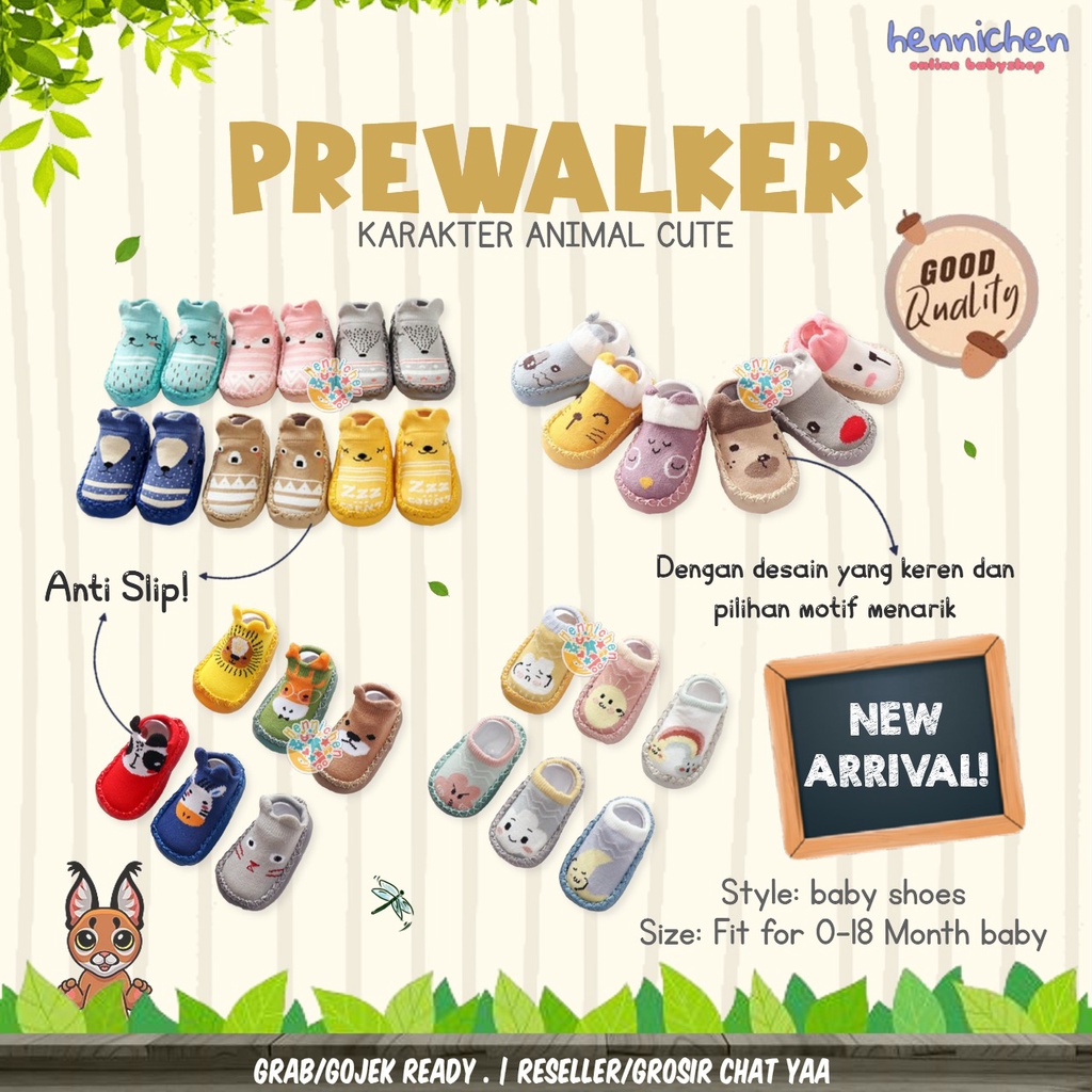 PREWALKER ANTI SLIP KARAKTER ANIMAL CUTE, Fashionable dan Nyaman di gunakan KAOS KAKI ANTI SLIP