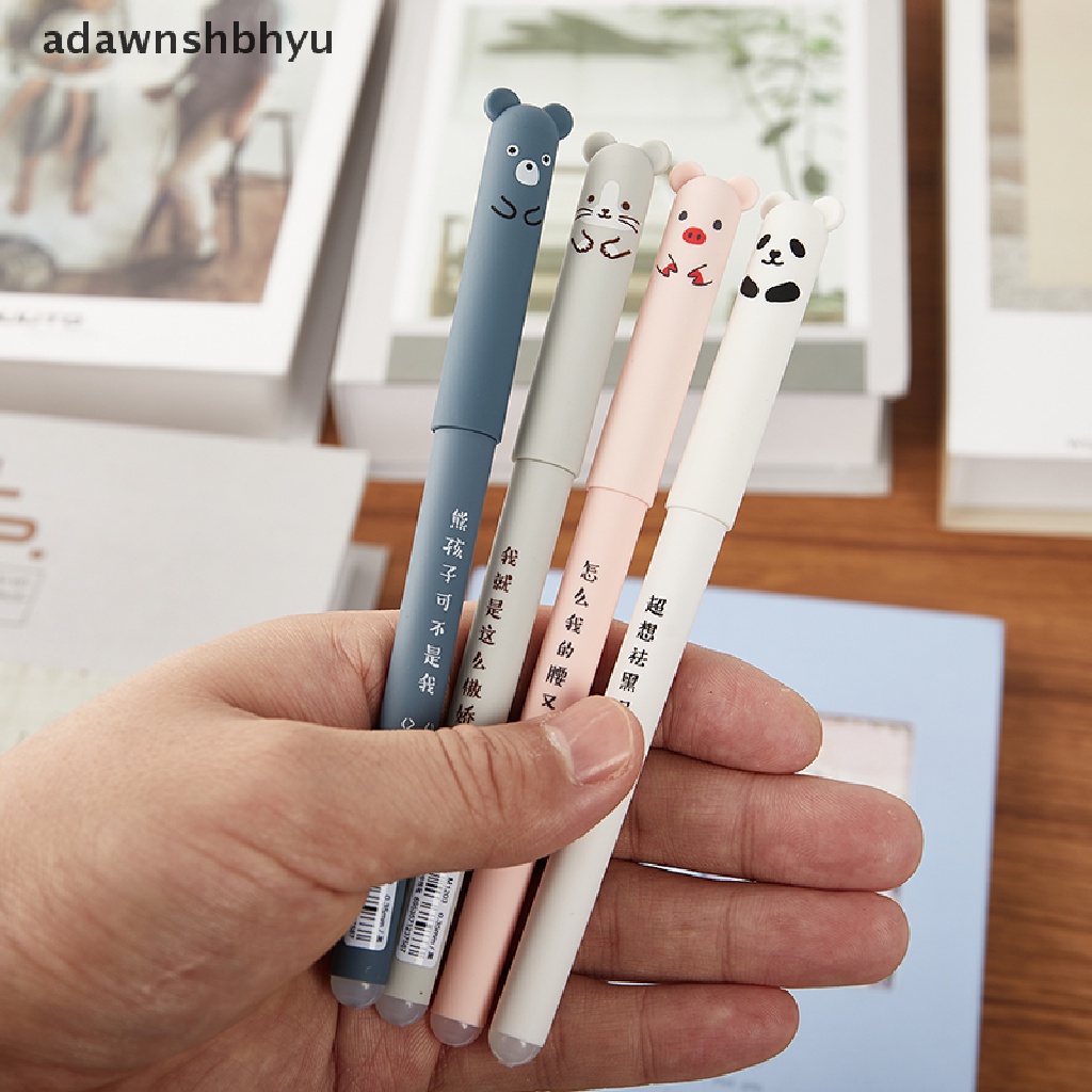 Adawnshbhyu 4pcs Kartun Hewan Dihapus pen 0.35mm Batang Isi Ulang Panda Lucu Bolpoin ID