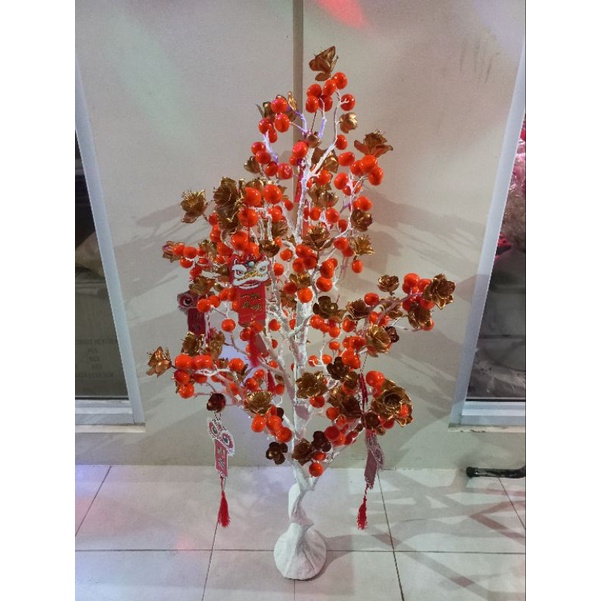 Pohon Facaishu Imlek Red Berry Orange / Pohon Hoki Imlek Cherry Jeruk 120cm / Pohon Keberuntungan 2023 / CNY Artificial Flower