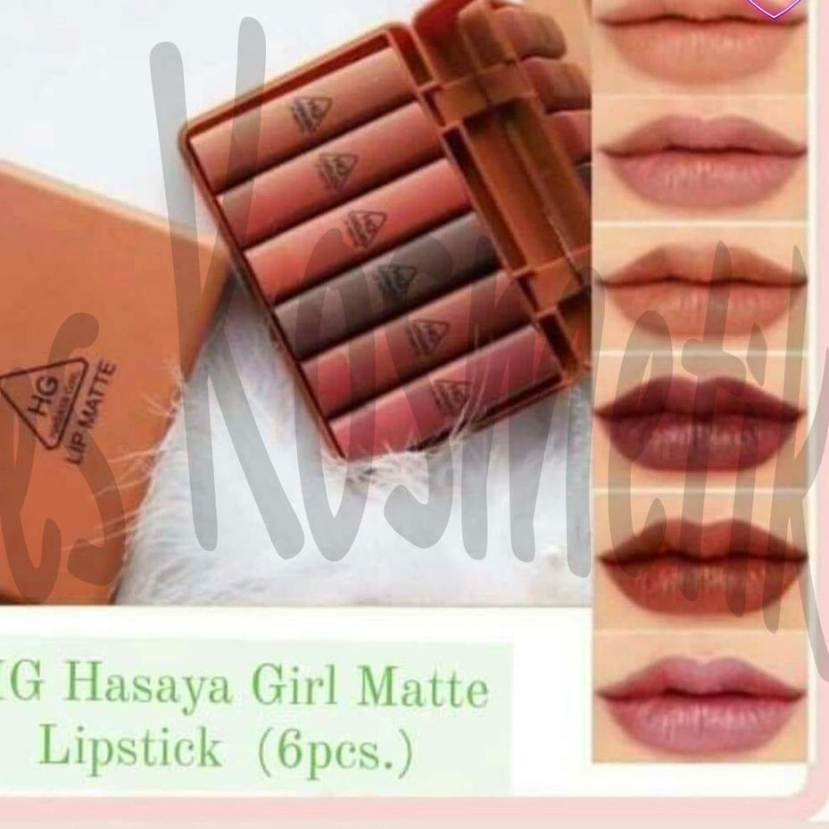 Dijamin puas--Hasaya Girl Lipstik Nude Series Lip Matte Pumpkin Color Set 6 Pcs Plus Kaca