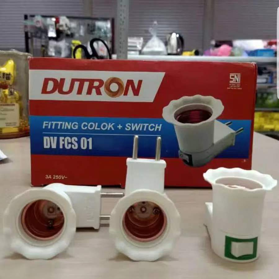 DUTRON FITTING COLOK + SAKLAR SWITCH ON OFF LAMPU TIDUR BOHLAM LED