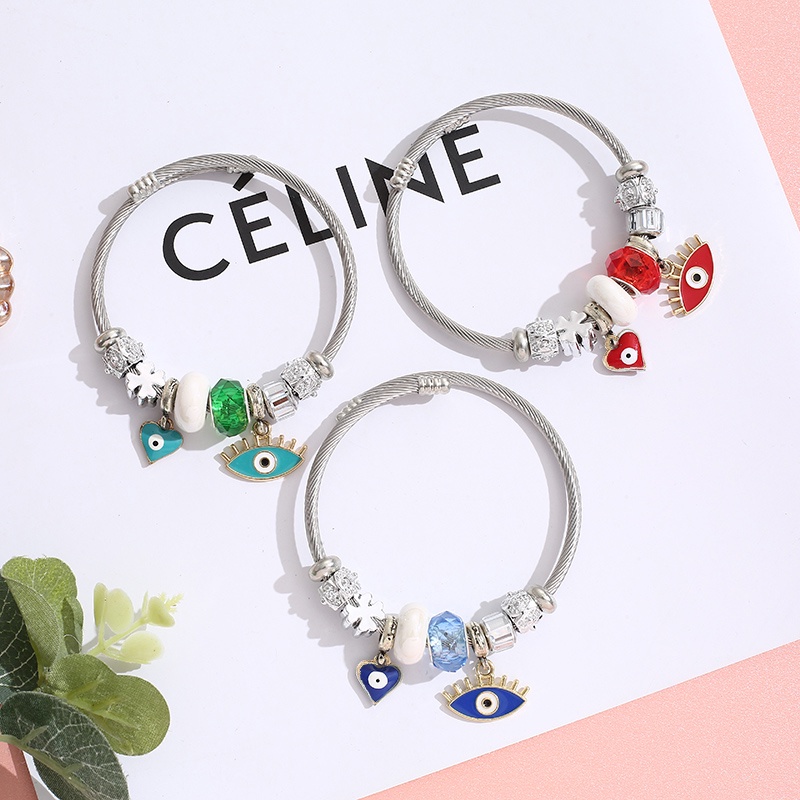 XiaoboACC Gelang Manik-Manik Kristal Mata Iblis Bahan Stainless Steel Gaya Hip Hop Dapat Disesuaikan Untuk Wanita