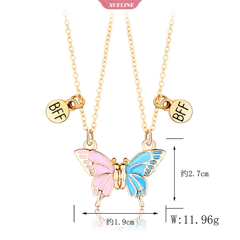 Fashion BFF best friend Kupu-Kupu Kalung Perempuan Warna Atraksi Magnetik Pasangan Liontin set Pacar Persahabatan Perhiasan 2 Pcs [ZXL]