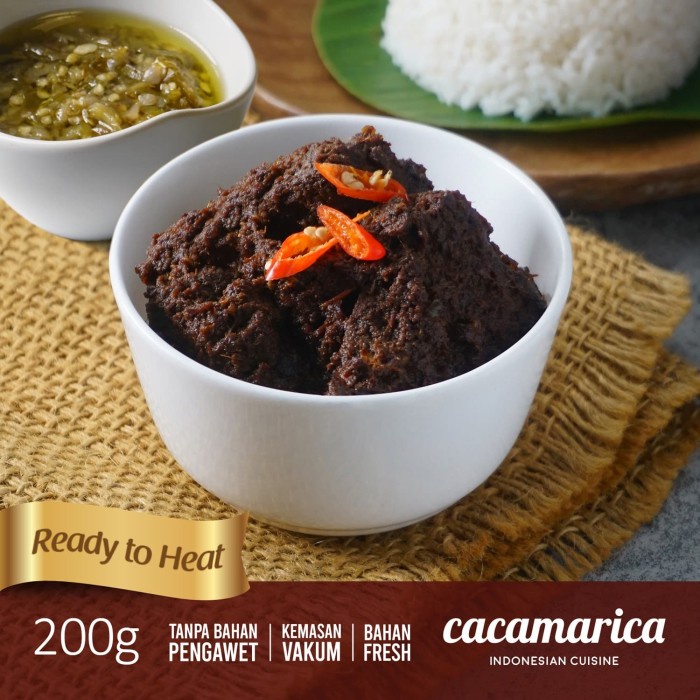 

Rendang Daging Sapi Kemasan Vacum Siap Saji 200Gr + Sambal Cabai Hijau Tx0631