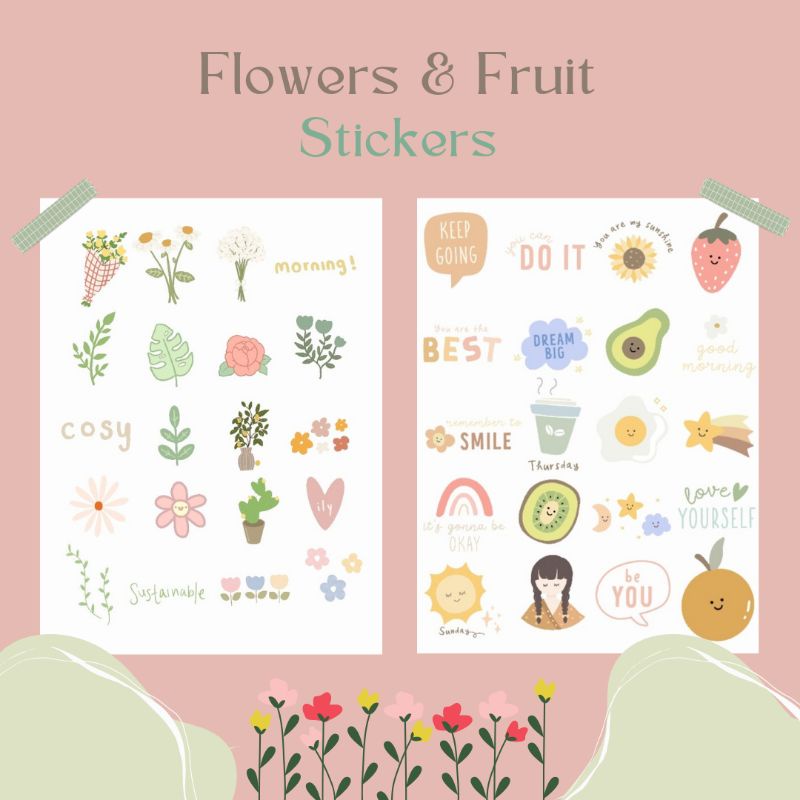 

20Pcs Flowers & Fruit Cute Sticker Vinyl Cutting Glossy Waterproof