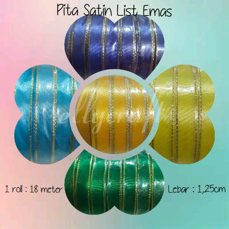 

1roll Pita Satin List Emas 1,25cm/Pita Kado/Pita Hampers
