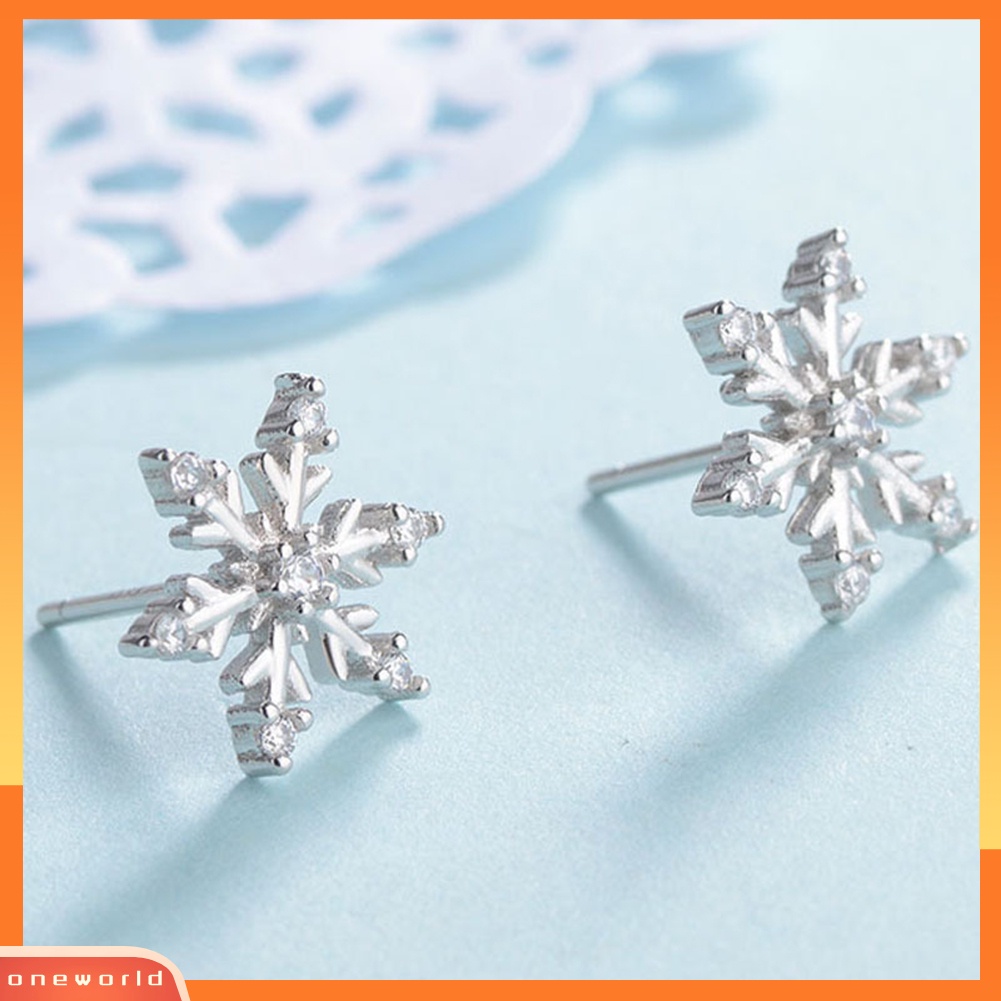 [WONE] Wanita Elegan Berlian Imitasi Bertatahkan Snowflake Ear Stud Earrings Perhiasan Hadiah Xmas