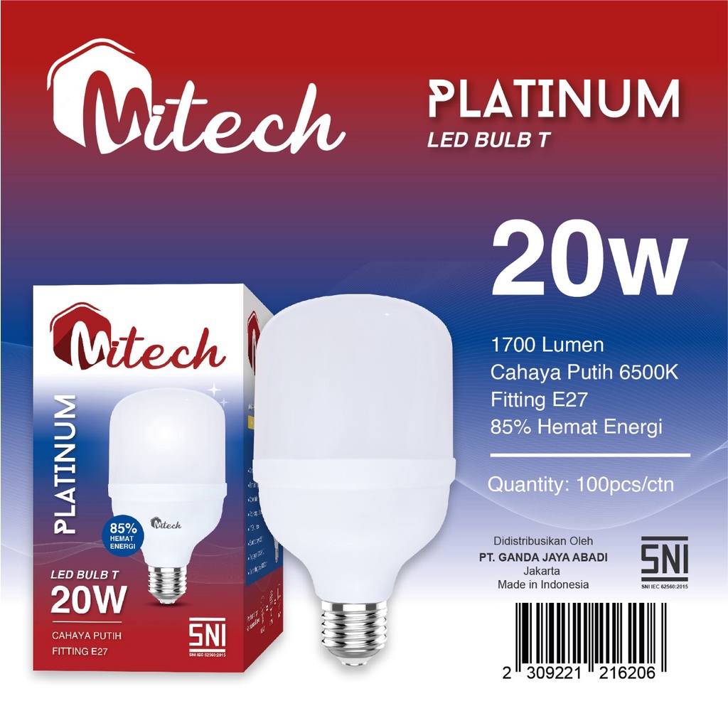 Capsule Lampu Led MITECH PLATINUM T Bulb 20w 20 Watt Bohlam Led Kapsul