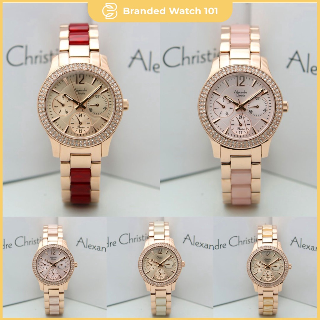 ORIGINAL Jam Tangan Wanita Alexandre Christie AC 2463 / AC2463 / 2463 Garansi Resmi 1 Tahun, Stainless Kombinasi Keramic