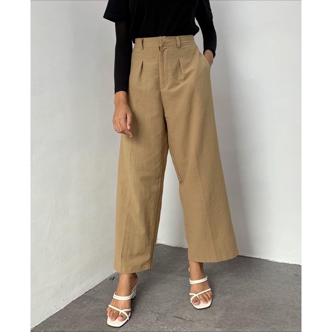 Celana Linen Highwaist / Kulot panjang katun linen wanita / linen Pants / celana putih hitam kece