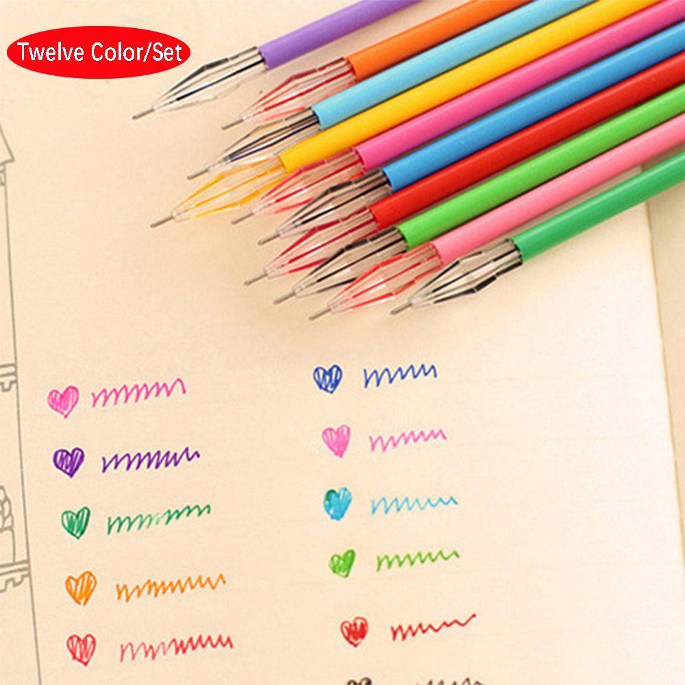 Preva 12pcs/Set Pen Tinta Gel Fashion Warna-Warni Perlengkapan Sekolah Pen Core