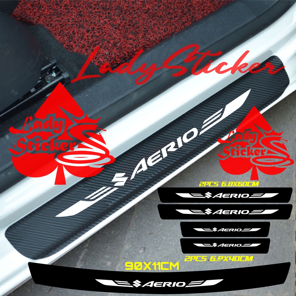 5pcs sticker sill plate carbon 3d mobil aerio sticker karbon 3d pelindung pijakan bumper bagasi suzu