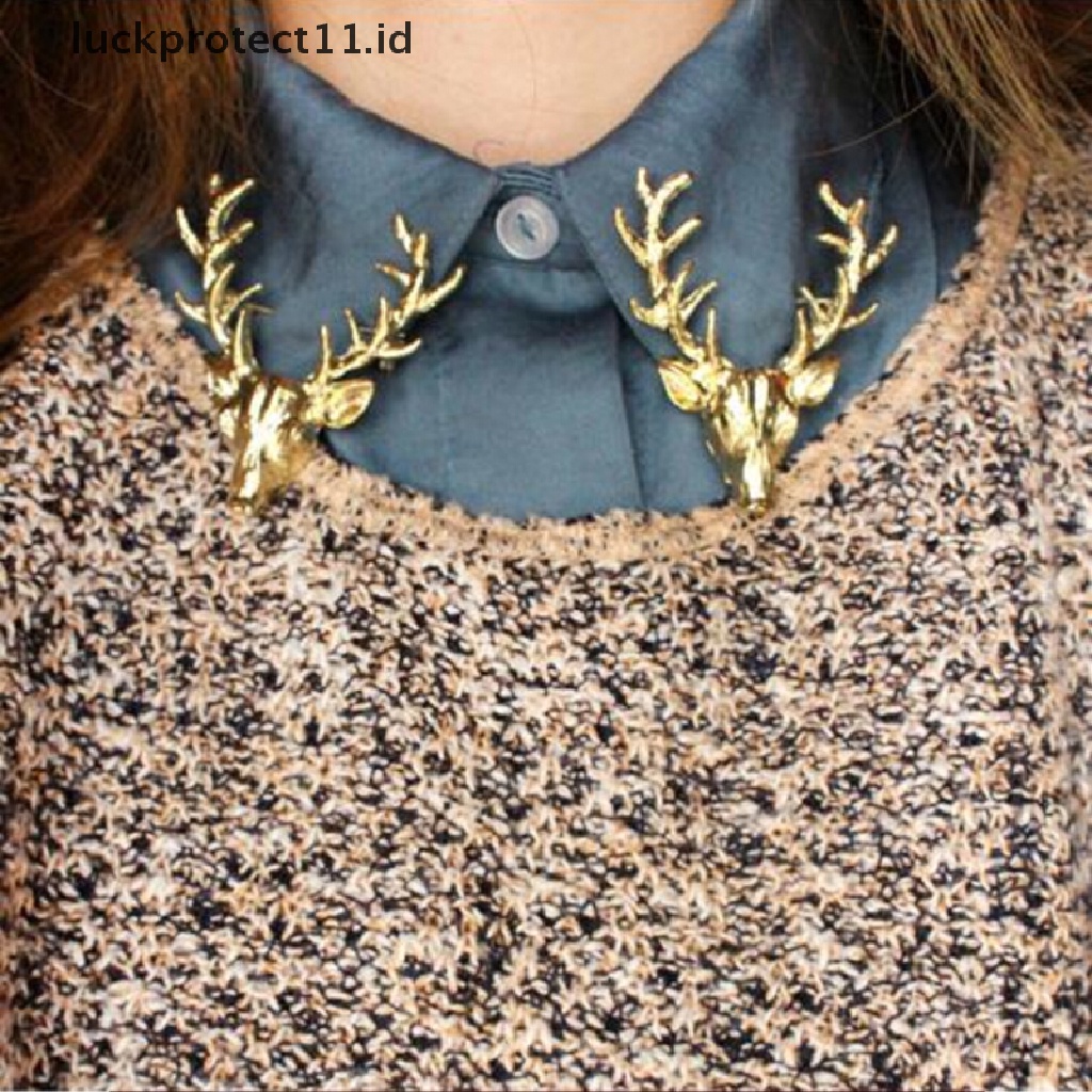 /Fashion Hot// Fashion// Unisex Hewan Bros Pin Lucu Berlapis Emas Tanduk Rusa Kepala Kerah Pin Brooch.