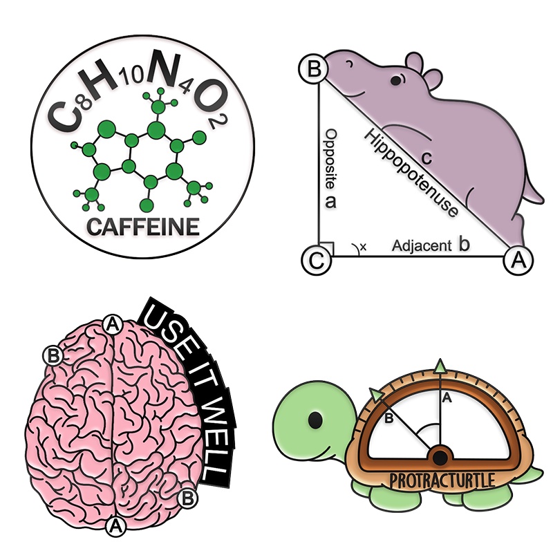 Kartun Kimia Molekul Kerah Pin Hewan Segitiga Penggaris Bros Otak Lencana Hadiah Untuk Siswa Pakaian Aksesoris Perhiasan