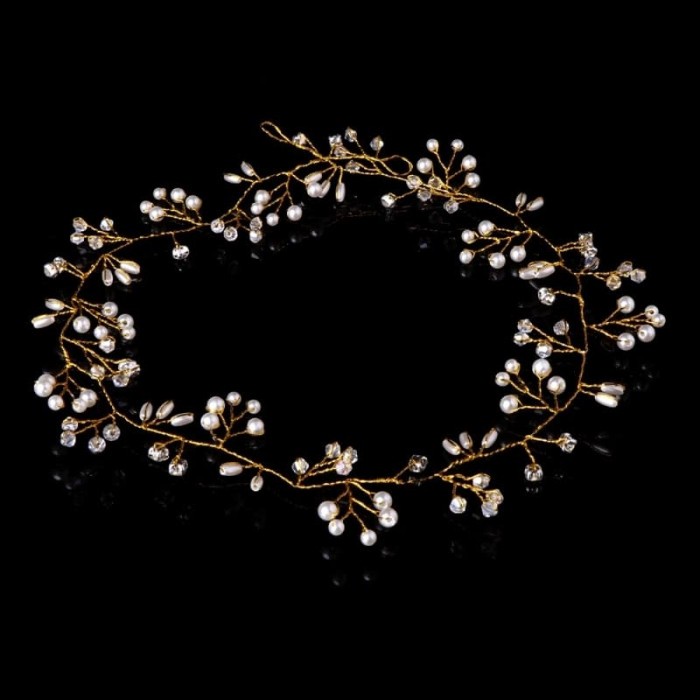 HIASAN RAMBUT HAIRPIECE KRISTAL MUTIARA PANJANG GOLD