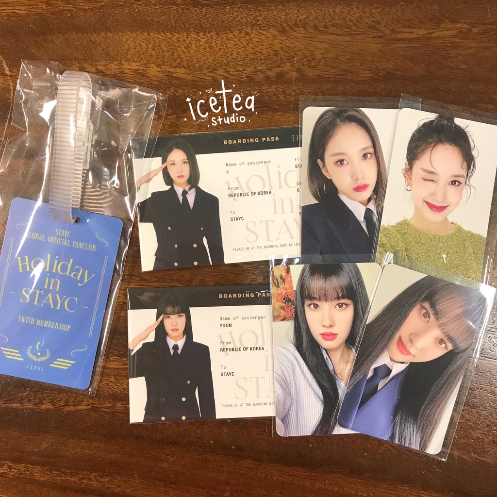 [ready stock] stayc membership kit memkit memship j yoon photocard pc set tag boarding pass isa sumi