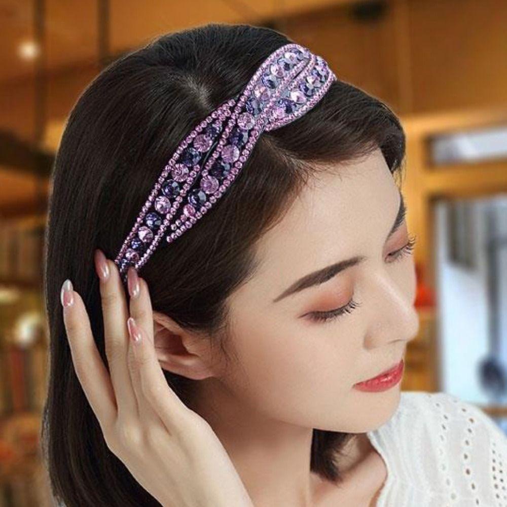 Mxbeauty Gadis Rambut Hoop Hadiah Vintage Non-slip Mewah Silang Kristal Manis Ikat Kepala