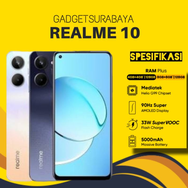 Realme 10 Ram 8GB Internal 256GB Ram 8GB Internal 128GB Ram 4GB Internal 128GB Garansi Resmi 1Tahun