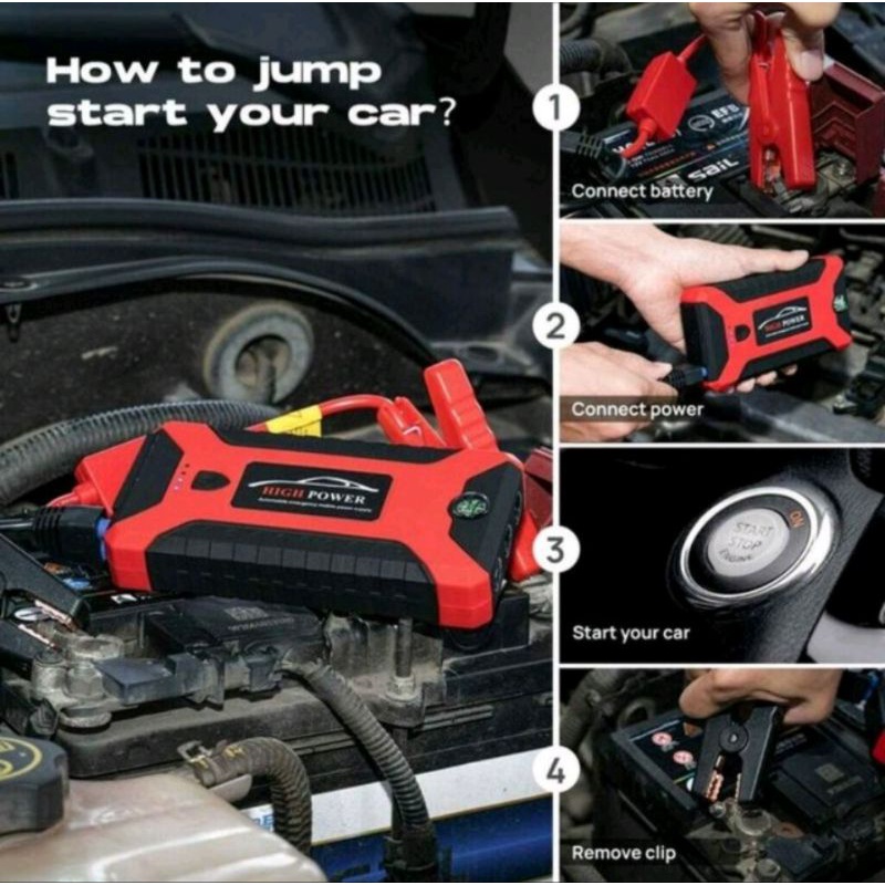 Power Bank Jumper Aki Mobil 99800Mah 12V 4 Port USB Car Jump Start + Air Pump