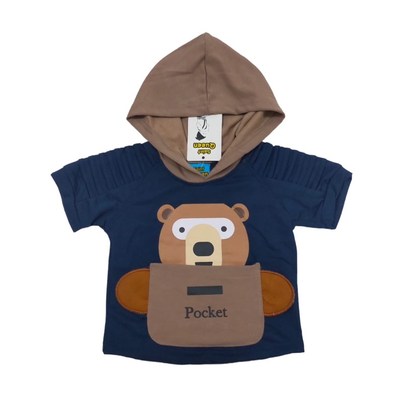 Setelan Anak Laki - Laki / Saint queen / Baju Bayi Laki- Laki Model Hoodie Lengan Pendek  Celana Panjang Ada Kantong Motif Pocket Bear