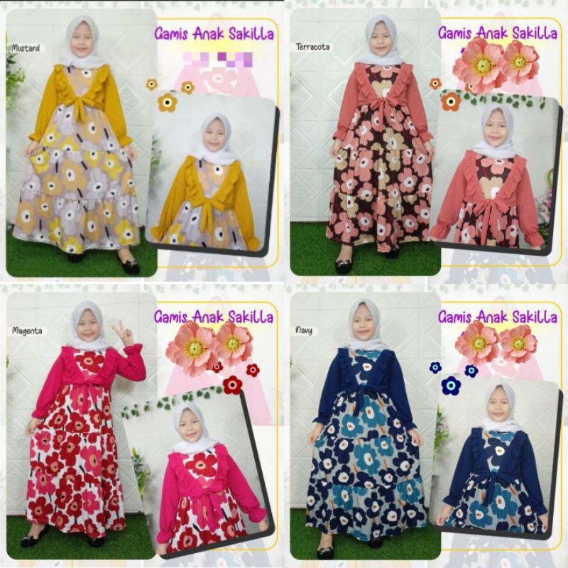 GAMIS ANAK SAKILLA ROMPI MENYATU/BAJU ANAK PEREMPUAN MUSLIM