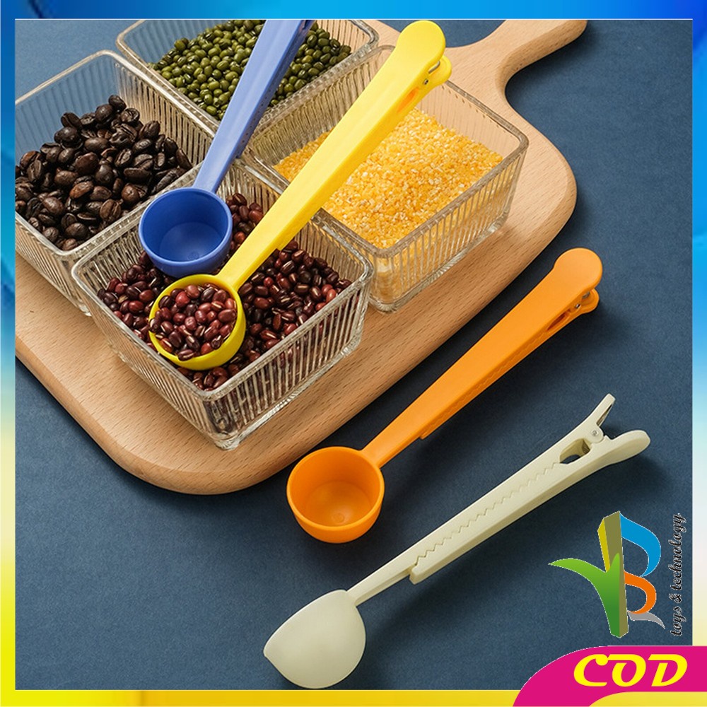 RB-C512 Sendok Takar 2in1 Dengan Klip Segel Penjepit Multifungsi / Sendok Kopi Bahan Plastik Jepit Bungkus / Measuring Spoon With Sealing Clip