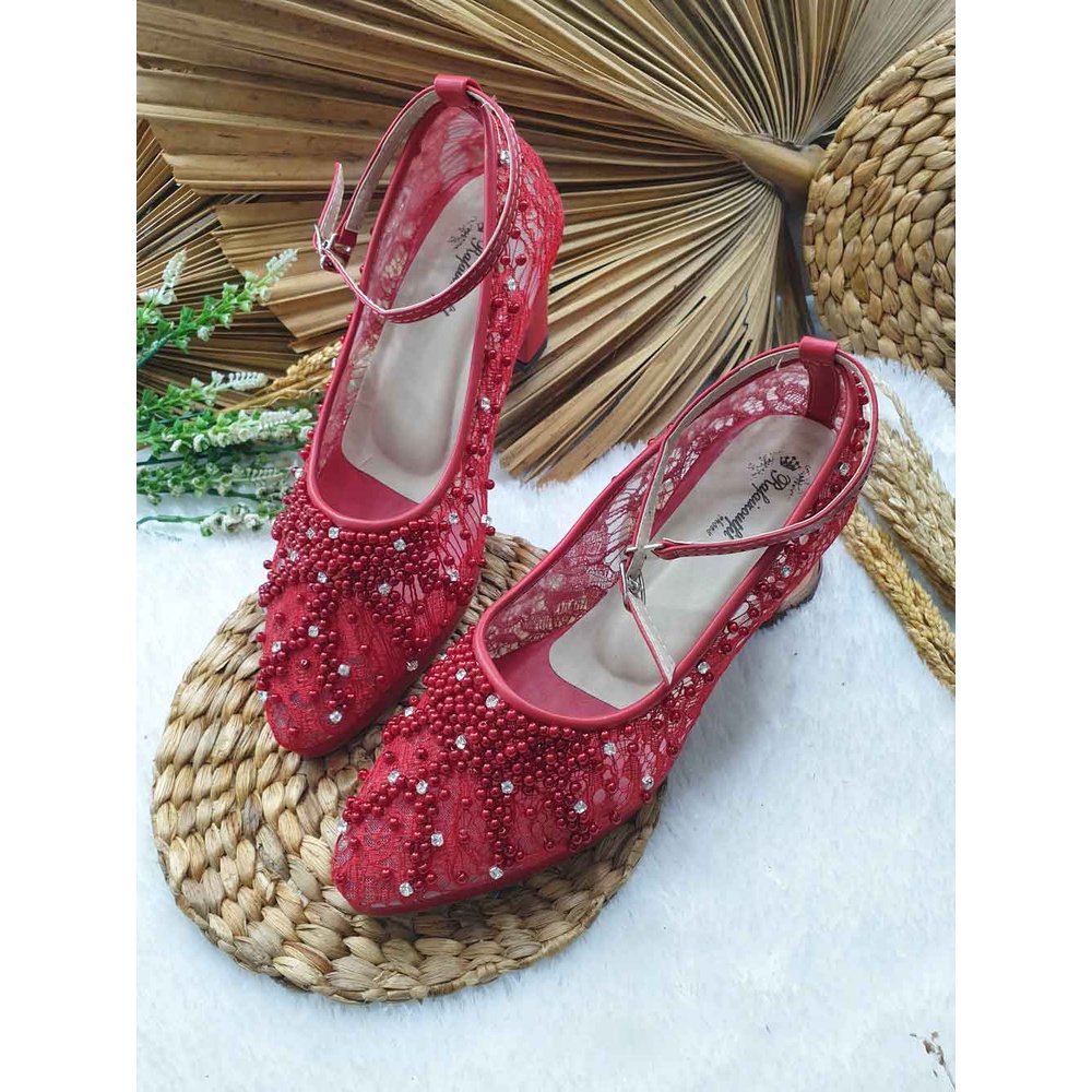 sepatu wanita wedding Marsha merah cabe 7 cm tahu