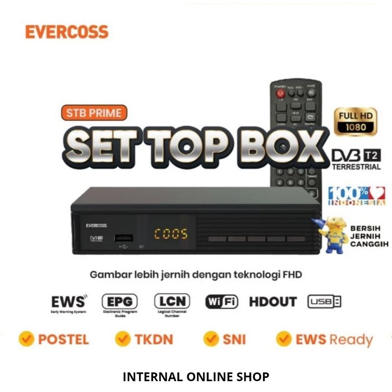 Set Top Box EVERCOSS PRIME DVB-T2 Digital TV KOMINFO Resmi