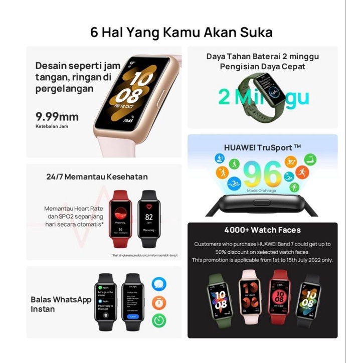 HUAWEI Band 7 Smartband | 9.99mm Ultra-Thin Design | Automatic SpO2 | Daya Tahan Baterai 2 Minggu | 24/7 Health monitoring Black Garansi Resmi